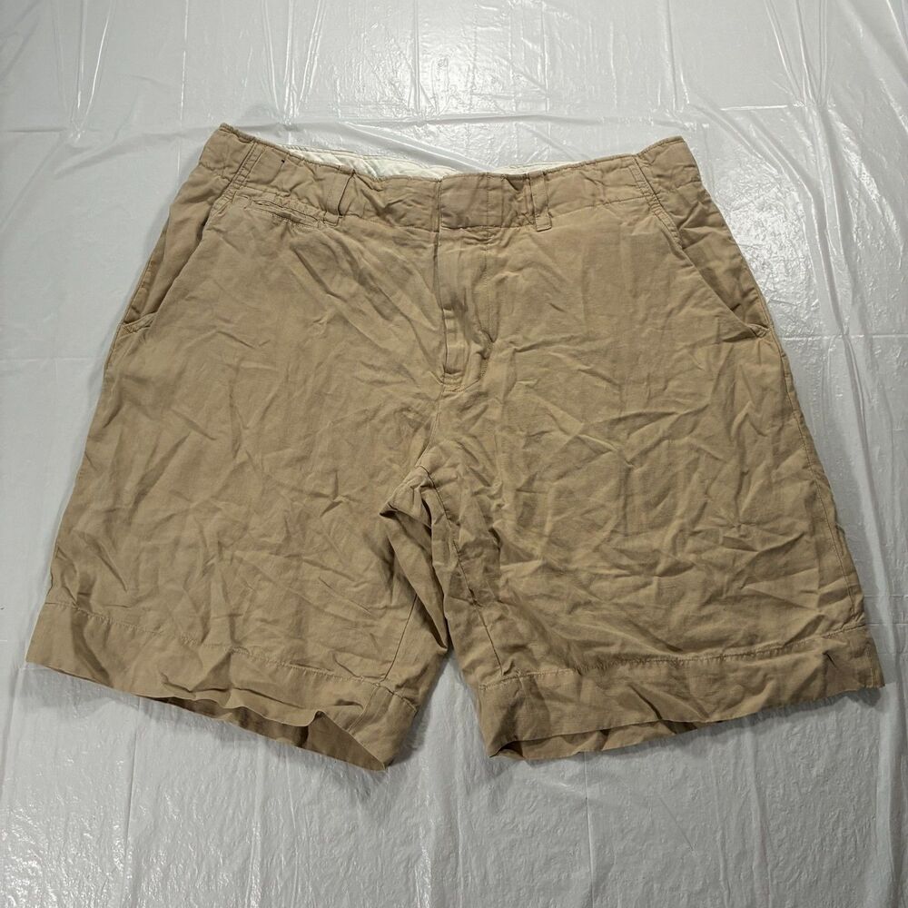Vintage Polo Ralph Lauren Shorts Mens 34 Beige Linen Silk Chino 9"Inseam Casual